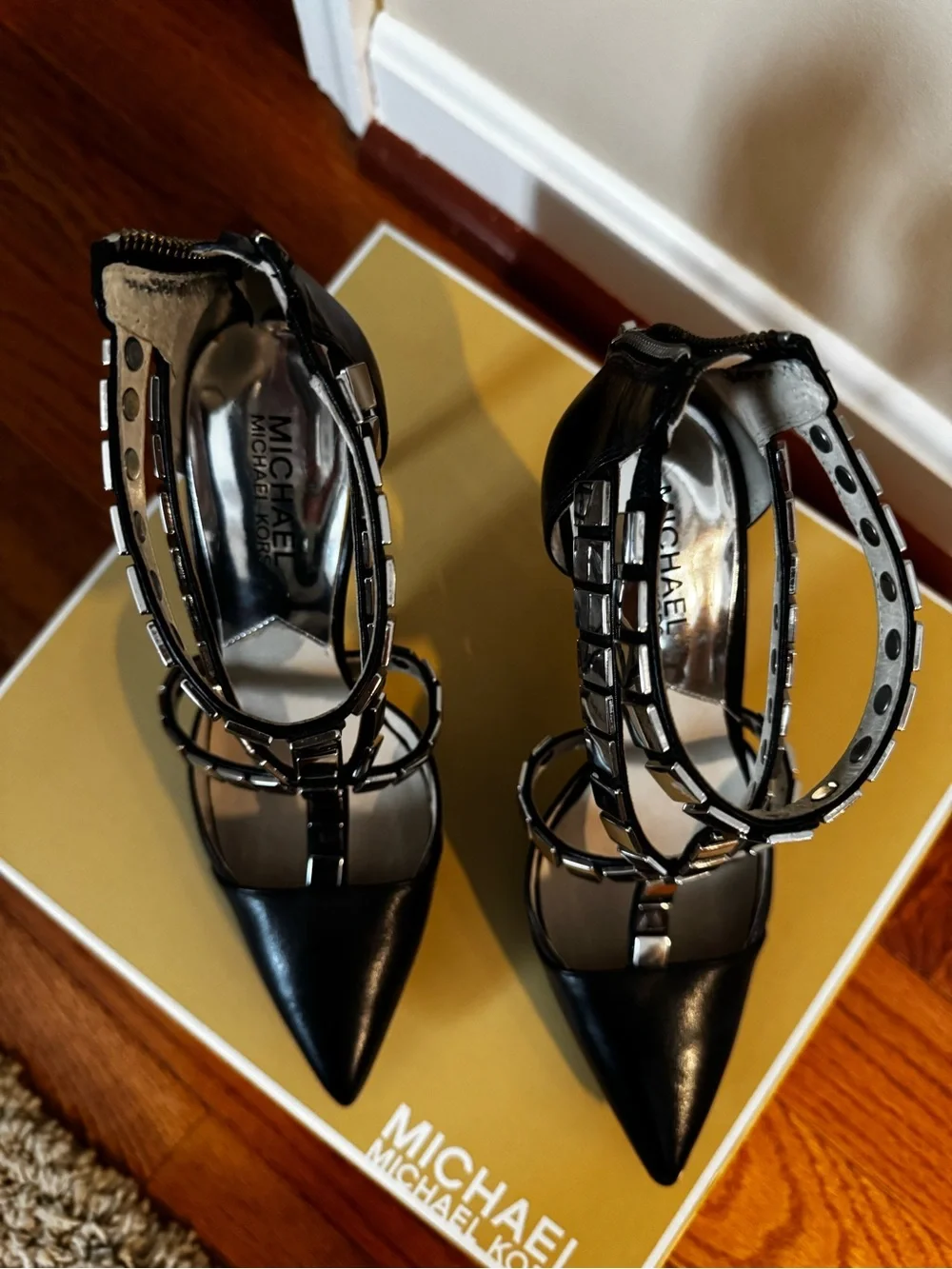 Michael Kors Black Studded Strappy Pointed-Toe Stilettos